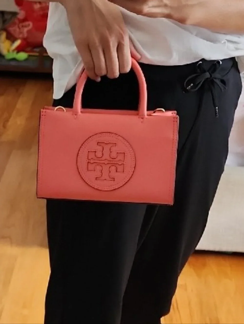 Tory Burch Ella Bio Coral Crush Mini Leather Crossbody, Brand New With NO Tags.